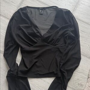Forever 21 Black Mesh Long Sleeve Blouse